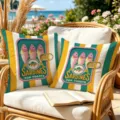 American vintage sardine tin printed throw pillow cover coastal sofa cushion cover - Yellow And Green Striped Style (CDR499-3) / 45x45cm