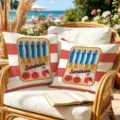 American vintage style sardine tin print throw pillow cover coastal vacation sofa cushion - Red And White Striped Style (CDR499-6) / 45x45cm