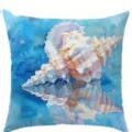 Funda de Cojín Estampado Concha Océano Acuarela Estilo Costero Decoración Sofá - Felpa Corta de una Sola Cara / Solo funda / Patrón de Concha