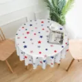 Detailed scene view of the patriotic round tablecloth with red blue stars for holiday table decor. - Brushed Fabric (ZB226-12) / Round Diameter 150cm