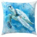 Funda de Cojín Tortuga Marina Acuarela Azul Océano Decoración para Sofá Sala de Estar - Felpa Corta de una Sola Cara / Solo funda / Patrón de Tortuga Marina
