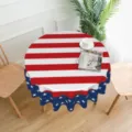 Round American flag tablecloth detail scene, perfect for Independence Day home decor and party tables. - Brushed Fabric (ZB226-8) / Round Diameter 150cm