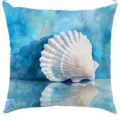 Funda de cojín conchas acuarela azul estilo playa decoración para sofá sala de estar - Felpa Corta de una Sola Cara / Solo funda / Patrón de Caracola