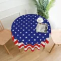 Ronde patriottische tafelkleed met Amerikaanse vlag design, witte sterren en rood-witte strepen thuis. - Gezuiverde Stof (ZB226-4) / Ronde Diameter 150cm