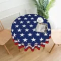Ronde patriottische Amerikaanse vlag tafelkleed met witte sterren en rood wit blauwe rand voor thuis. - Gezuiverde Stof (ZB226-3) / Ronde Diameter 150cm