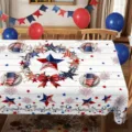 Independence Day patriotic tablecloth with star stripe print for holiday party home decor - Stars and Stripes Wreath Style (ZB225-23) / 40*60cm Brushed Fabric
