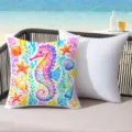 Colorful seahorse starfish throw pillow, vibrant ocean resort style decorative cushion variant. - 45*45cm Short Plush Single Sided Without Core / CDR491-3