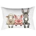 Schattige Boerderij Dieren Lange Lenden Kussenhoes Schaap Varken Ezel Bank Decor - Aquarel Schaap Varken Ezel Stijl (CDR495-8) / 1 Stuk