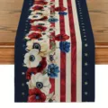 Runner da tavola patriottico con stelle rosse bianche blu e fiori per decorazione cucina. - 33*183cm / Stelle Floreali Patriottiche (ZQ227-11)