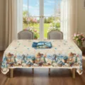 Vue détaillée de la nappe estivale sur le thème de la plage avec bordure en dentelle. - Style ZB742-1 (Bord Festonné) / 40x60cm Tissu Brossé