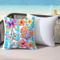 Vibrant Colorful Tropical Island Throw Pillow Starfish Seashell Beach Resort Cushion Decor - 45*45cm Short Plush Single Sided Without Core / CDR491-5