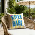 Decorative throw pillow cover with cute letter print and striped design for outdoor patio. - River Babe Style (CDR492-2) / 45*45cm Short Plush Single Sided