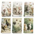 Set van 6 vintage aquarel kat en vlinder print keuken vaatdoeken voor thuisgebruik - Kat En Vlinder Stijl (MJBT184-3) / 6-delige set