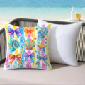 Colorful summer beach throw pillow with vibrant bows and starfish, perfect for resort and pool decor. - 45*45cm Short Plush Single Sided Without Core / CDR491-6