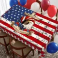 American flag tablecloth with eagle cross pattern for Independence Day party decor. - Vintage Flag & Eagle Style (ZB225-15) / 40x60cm Brushed Fabric