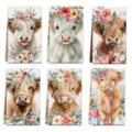 Vintage aquarel Schotse hooglander keukendoek set, schattige bloemen dierprint vaatdoek. - Schotse Hooglander Stijl (MJBT184-4) / 6-delige set