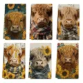 Set van 6 hooglandkoe keukedoeken vintage aquarel dierendruk vaatdoeken thuis. - Zonnebloem Hooglander Stijl (MJBT184-5) / 6-delige set