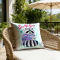 Retro cartoon raccoon striped throw pillow cover, vibrant vacation style for outdoor patio. - 18x18 Inch / 1 Piece / Raccoon Style (CDR493-12)