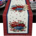 Patriotischer Tischläufer mit Blumen und Sternen für festliche Anlässe und schöne Deko. - 33*183cm / Blumendruck (ZQ227-1)