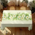 Nappe marguerites florale rectangulaire housse de table à manger anti-poussière déco - 40x60cm Tissu Brossé / Marguerite Verte (ZB741-3)