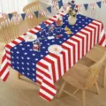 American Independence Day tablecloth and table runner set, red white blue patriotic stars design. - Style 1 / Brushed Fabric
