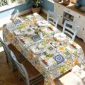 Nappe de table mediterraneenne fleurs citron decoration interieure printemps ete cuisine - 40x60cm Tissu Brossé / Carreau de Citron Méditerranéen (ZB741-4)