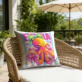 Colorful octopus pattern throw pillow cover with resort style for outdoor patio decor. - 18x18 Inch / 1 Piece / Octopus Style (CDR493-16)