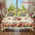 Vintage Trapezomandilo Orthogonio me Triantafylla Anthi gia Diakosmisi Trapezarias Kouzinas - Βίντατζ Τριαντάφυλλο Ανθικό (ZB743-20) / Κοντό Λούτρινο Κυματιστή Άκρη