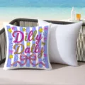 Colorful summer resort throw pillow with blue stripes and Dilly Dally print for beach pool decor - 45*45cm Short Plush Single Sided Without Core / CDR491-25