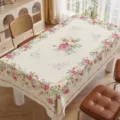 Vintage floral tablecloth beige table cover rose pattern dining room home decor dustproof - 40x60cm Brushed Fabric / Vintage Beige Rose (ZB741-12)