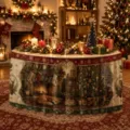 Weihnachten wasserdichter Tischrock festliche runde Tischdecke fuer Esszimmer Dekoration - ZQUN17-11