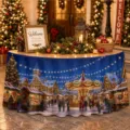 Weihnachts Tischrock wasserdicht Polyester Winterdorf Karussell Esszimmer Festtagsdekor - ZQUN17-17