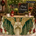 Gonna da tavolo di Natale impermeabile poliestere decoro festa angelo albero stampa tovaglia - Stile Angelo di Natale Verde Scuro (ZQUN11-22) / 140*75CM