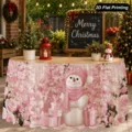 Gonna da tavolo natalizia rosa, copritavolo decorativo impermeabile in poliestere. - Stile Pupazzo di Neve Rosa di Natale (ZQUN11-23) / 140*75CM