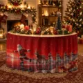 Weihnachten runder Tischrock wasserdicht Polyester rot dekorative Abdeckung fur Party zu Hause - Weihnachts-Eislauf-Stil (ZQUN15-21)