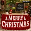 Gonna da tavolo di Natale rosso poliestere festa casa tavolo da pranzo decorazione 2D - Stile Auguri di Natale Rosso (ZQUN11-24) / 140*75CM