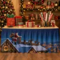 Weihnachten Tischrock Wasserdicht Polyester Feiertag Tischdecke Festliche Deko Vorhang - Santa-Schneedorf-Stil (ZQUN17-22)