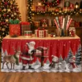 Weihnachten Tischrock rote Urlaubs Tischdecke Dekoration mit Weihnachtsmann Schneemann Rentier - Roter Weihnachtsmann-Rentier-Stil (ZQUN17-23)