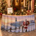 Weihnachtlicher wasserdichter Tischrock mit Weihnachtsmann und Leuchtturm für Dekoration. - Weihnachtsmann-Leuchtturm-Stil (ZQUN17-24)