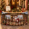 Weihnachten Tischdecke rund Feiertag Tischrock Santa Werkstatt wasserdicht Deko - Weihnachtsmann-Werkstatt-Stil (ZQUN17-25)