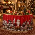 Weihnachten feiertag runde tischrock polyester wasserdicht tischdecke fur haus dekoration - Roter Weihnachtsessen-Stil (ZQUN17-26)