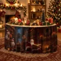 Weihnachtstischrock wasserdichte festliche Tischdecke runde Dekoration für Esszimmer neu - Weihnachtsmann-Bibliothek-Stil (ZQUN17-27)