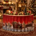 Weihnachtstischrock wasserdicht runde Tischdecke festliche Deko Dekoration für Esszimmer - Roter Klassischer Weihnachts-Stil (ZQUN17-28)