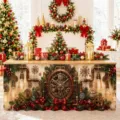 Weihnachtstischrock wasserdichtes Polyester Tischdeko festliche Tischabdeckung Party Deko - Steampunk Zahnrad Uhr Stil (ZQUN17-32)