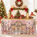 Neuer Weihnachtstischrock wasserdicht festliche Deko rosa Spielhaus Motiv Stück 1 - Rosa Märchenhütte Stil (ZQUN17-34)
