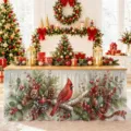 Weihnachten Roter Kardinal Tischrock Wasserdicht Esstisch Dekoration Vorhang Neu - Kardinal Kiefernzapfen Pflanze Stil (ZQUN17-35)