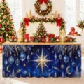 Weihnachts Tischrock aus wasserdichtem Polyester mit Sternenhimmel und goldenem Stern Motiv. - Sternenhimmel Weihnachtskugel (ZQUN17-38)