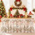 Weihnachten Tischrock wasserdicht Polyester festliche Party Esstisch Dekoration Vorhang - Schwanen- und Rosendruck (ZQUN17-39)