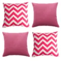 Detailed view of 4-piece waterproof outdoor pillow covers featuring geometric chevron and solid pink. - 45*45cm (4 Pieces) / Red Geometric And Pink Solid Combination