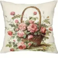 Französischer Landhausstil Vintage Rose Blumenkorb Kissenbezug Detailansicht, Sofa Dekoration. - Kissenbezug Ohne Füllung / Retro Blumenkorb Rosen (DYM478-3)